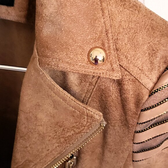 Frank Lyman Montreal | New Never Worn Chestnut Moto Jacket w/ Gold Embellishment - Picture 7 of 16